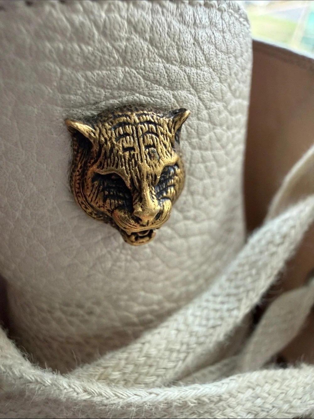 Gucci High-Top Leather Sneakers in Off-White with Tiger Embroidery